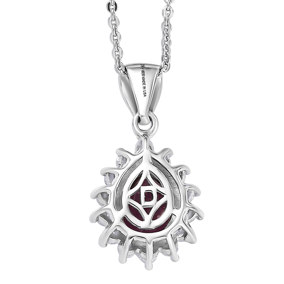  D'Joy Premium Radiant Ember Garnet and Multi Gemstone 1.90 ctw Crown Drop Pendant Necklace in Rhodium Over Sterling Silver 20 Inches