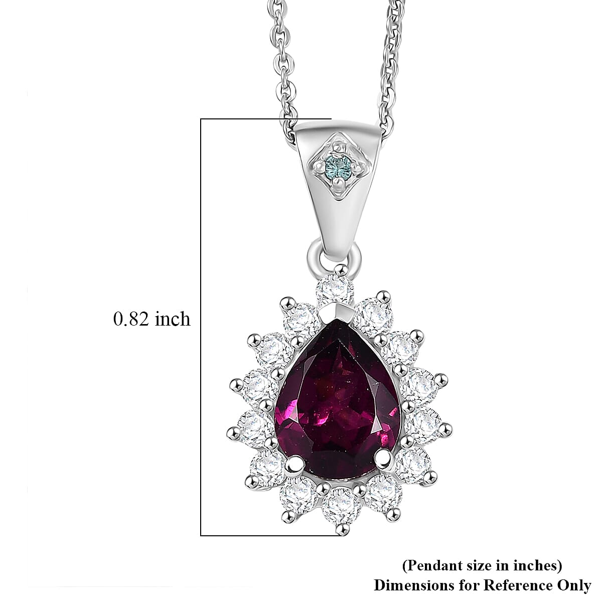  D'Joy Premium Radiant Ember Garnet and Multi Gemstone 1.90 ctw Crown Drop Pendant Necklace in Rhodium Over Sterling Silver 20 Inches