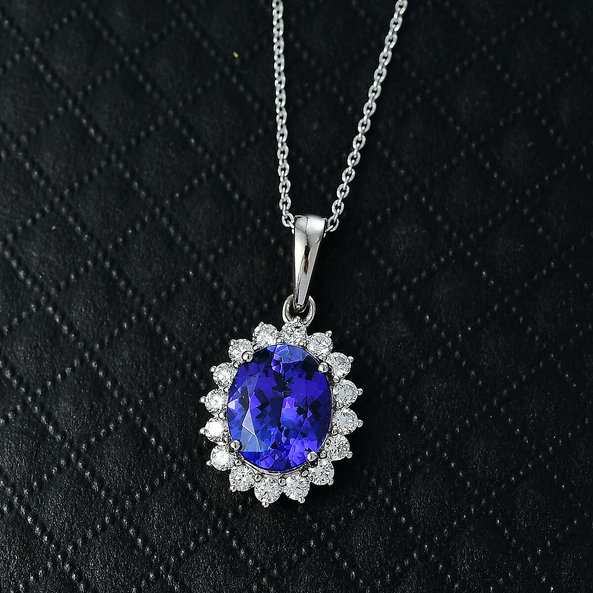 AAAA Tanzanite, Diamond Floral Pendant Necklace in 950 Palladium and 10K White Gold 4.50 ctw (20 Inches) image number 1