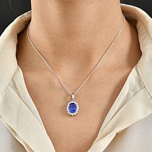 AAAA Tanzanite, Diamond Floral Pendant Necklace in 950 Palladium and 10K White Gold 4.50 ctw (20 Inches)