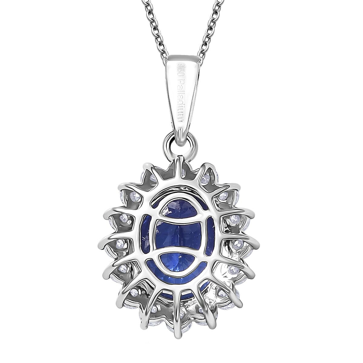 AAAA Tanzanite, Diamond Floral Pendant Necklace in 950 Palladium and 10K White Gold 4.50 ctw (20 Inches) image number 4
