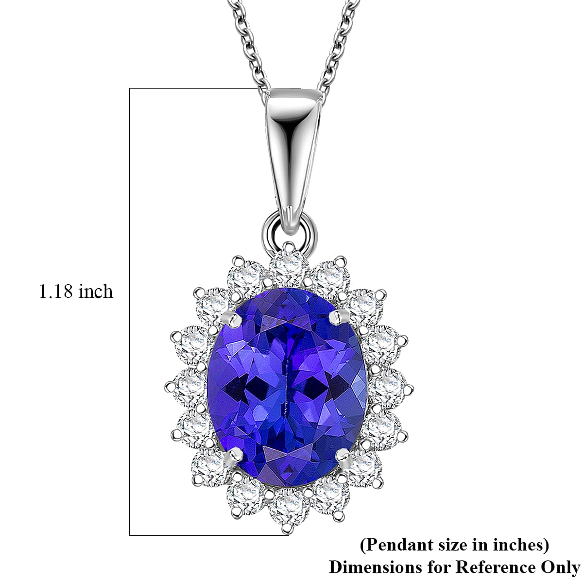 AAAA Tanzanite, Diamond Floral Pendant Necklace in 950 Palladium and 10K White Gold 4.50 ctw (20 Inches) image number 5