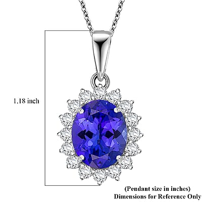 AAAA Tanzanite, Diamond Floral Pendant Necklace in 950 Palladium and 10K White Gold 4.50 ctw (20 Inches)