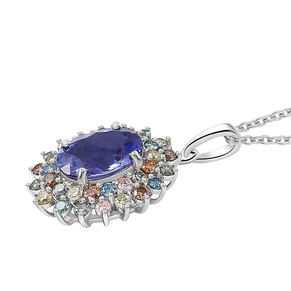 AAA Tanzanite and Luxuriant Lab Grown Multi Diamond G-H SI 2.20 ctw Twilight Bloom Pendant Necklace in 10K White Gold 20 Inches image number 3