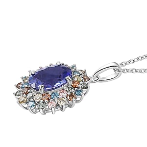 AAA Tanzanite, Lab Grown Multi Diamond Bloom Pendant Necklace in 10K White Gold 2.20 ctw (20 Inches) (Del. in 5-7 Days)