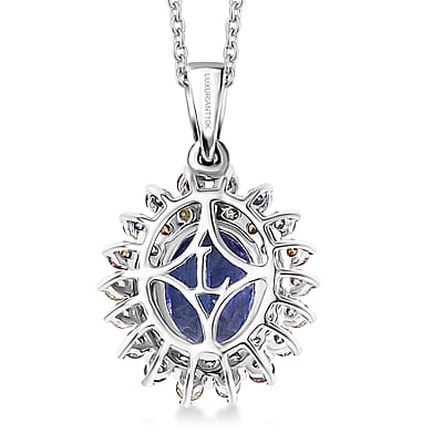AAA Tanzanite, Lab Grown Multi Diamond Bloom Pendant Necklace in 10K White Gold 2.20 ctw (20 Inches)