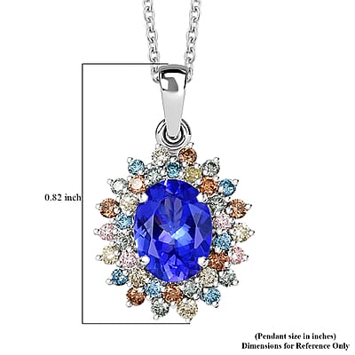 AAA Tanzanite, Lab Grown Multi Diamond Bloom Pendant Necklace in 10K White Gold 2.20 ctw (20 Inches)