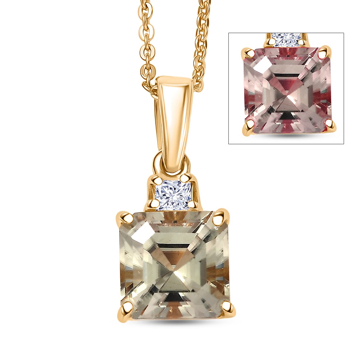 Doorbuster AAA Turkizite and Luxuriant Lab Grown Diamond G-H SI 2.00 ctw Pendant Necklace in 18K Vermeil Yellow Gold Over Sterling Silver 20 Inches image number 0