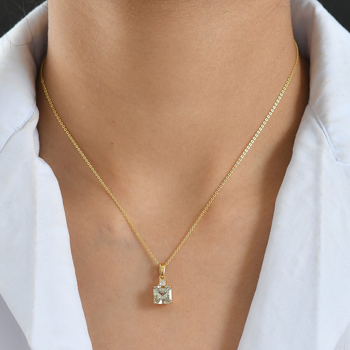 Doorbuster AAA Turkizite and Luxuriant Lab Grown Diamond G-H SI 2.00 ctw Pendant Necklace in 18K Vermeil Yellow Gold Over Sterling Silver 20 Inches image number 2