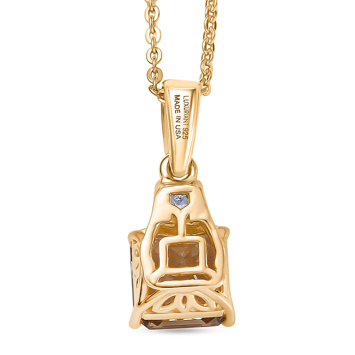 Doorbuster AAA Turkizite and Luxuriant Lab Grown Diamond G-H SI 2.00 ctw Pendant Necklace in 18K Vermeil Yellow Gold Over Sterling Silver 20 Inches image number 4