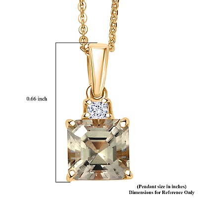 AAA Turkizite and Luxuriant Lab Grown Diamond G-H SI 2.00 ctw Art Deco Pendant Necklace in 18K Vermeil Yellow Gold Over Sterling Silver 20 Inches