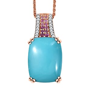 D'Joy Sleeping Beauty Turquoise and Multi Gemstone 7.75 ctw Blush Empress Pendant Necklace in 18K Vermeil Rose Gold Over Sterling Silver 20 Inches  (Del. in 7-10 Days) 
