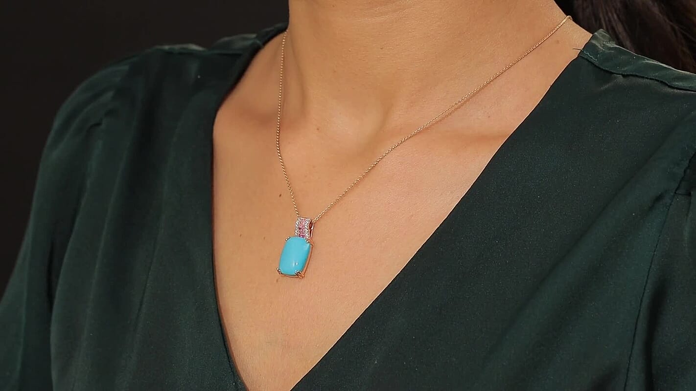 D'Joy Sleeping Beauty Turquoise, Multi Gemstone Pendant Necklace in 18K Vermeil RG Over Sterling Silver 7.75 ctw (20 Inches) (Del. in 7-10 Days)