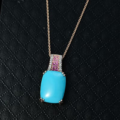 D'Joy Sleeping Beauty Turquoise, Multi Gemstone Pendant Necklace in 18K Vermeil RG Over Sterling Silver 7.75 ctw (20 Inches) (Del. in 7-10 Days)