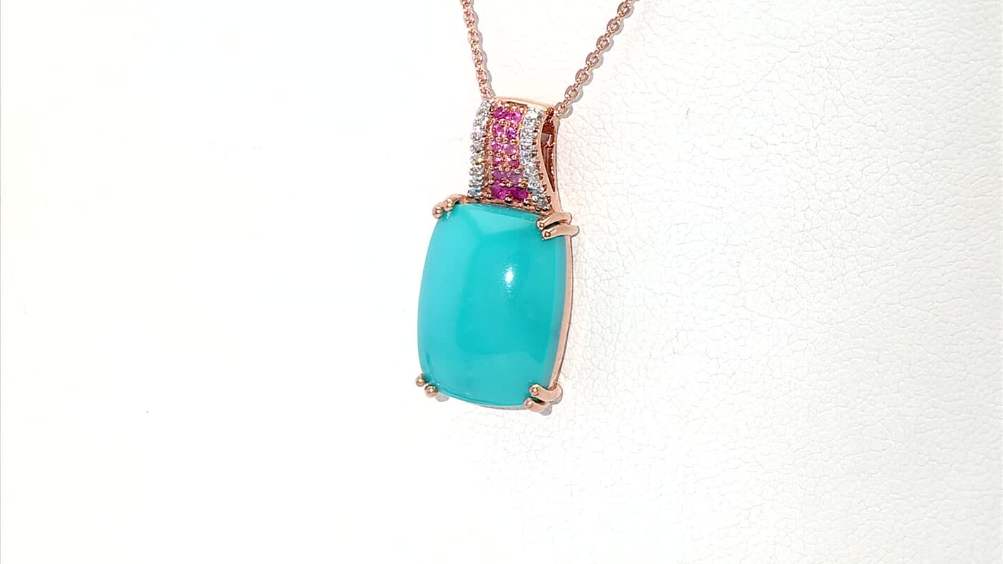 D'Joy Sleeping Beauty Turquoise, Multi Gemstone Pendant Necklace in 18K Vermeil RG Over Sterling Silver 7.75 ctw (20 Inches) (Del. in 7-10 Days)