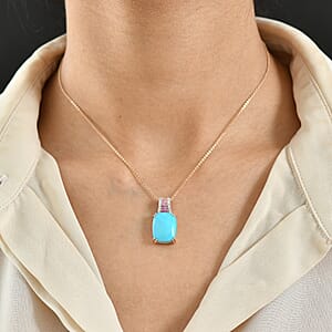 D'Joy Sleeping Beauty Turquoise, Multi Gemstone Pendant Necklace in 18K Vermeil RG Over Sterling Silver 7.75 ctw (20 Inches) (Del. in 7-10 Days)