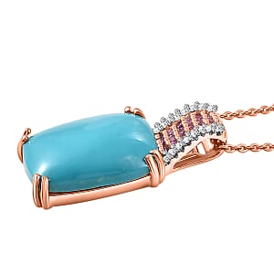 D'Joy Sleeping Beauty Turquoise, Multi Gemstone Pendant Necklace in 18K Vermeil RG Over Sterling Silver 7.75 ctw (20 Inches) (Del. in 7-10 Days)