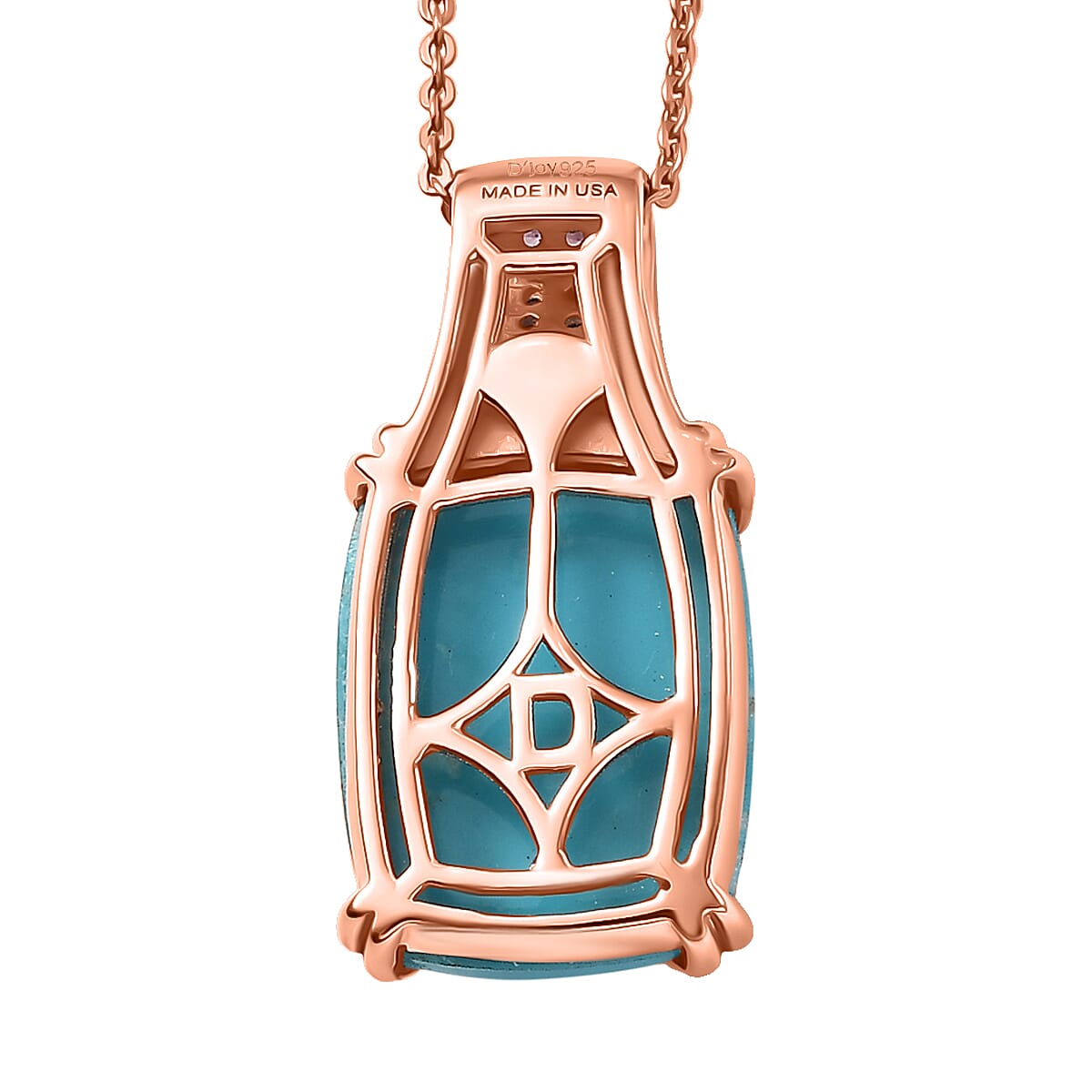 D'Joy Sleeping Beauty Turquoise and Multi Gemstone 7.75 ctw Blush Empress Pendant Necklace in 18K Vermeil Rose Gold Over Sterling Silver 20 Inches  (Del. in 7-10 Days)  image number 4