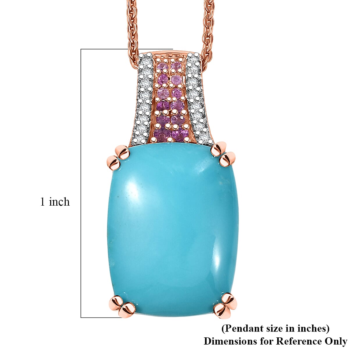D'Joy Sleeping Beauty Turquoise and Multi Gemstone 7.75 ctw Blush Empress Pendant Necklace in 18K Vermeil Rose Gold Over Sterling Silver 20 Inches  (Del. in 7-10 Days)  image number 5