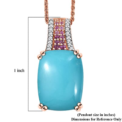 D'Joy Sleeping Beauty Turquoise, Multi Gemstone Pendant Necklace in 18K Vermeil RG Over Sterling Silver 7.75 ctw (20 Inches) (Del. in 7-10 Days)
