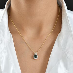 Doorbuster Luxoro AAAA Monte Belo Indicolite and I2 Diamond 1.30 ctw Royal Elegance Pendant Necklace 20 Inches in 14K Yellow Gold 