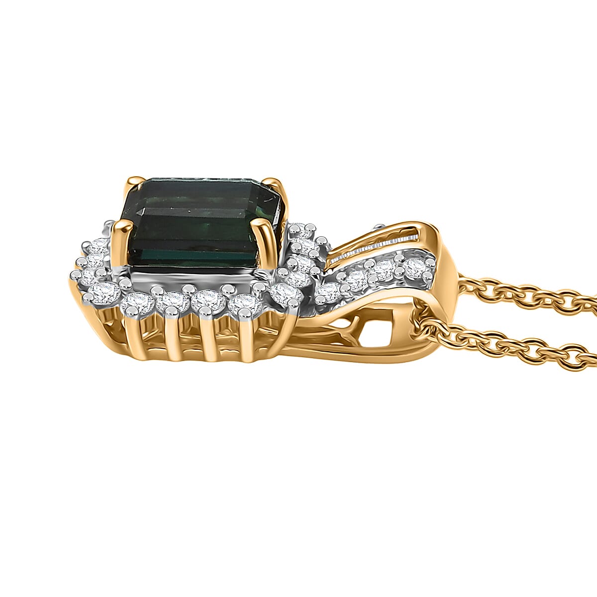 Doorbuster Luxoro AAAA Monte Belo Indicolite and I2 Diamond 1.30 ctw Royal Elegance Pendant Necklace 20 Inches in 14K Yellow Gold  image number 3