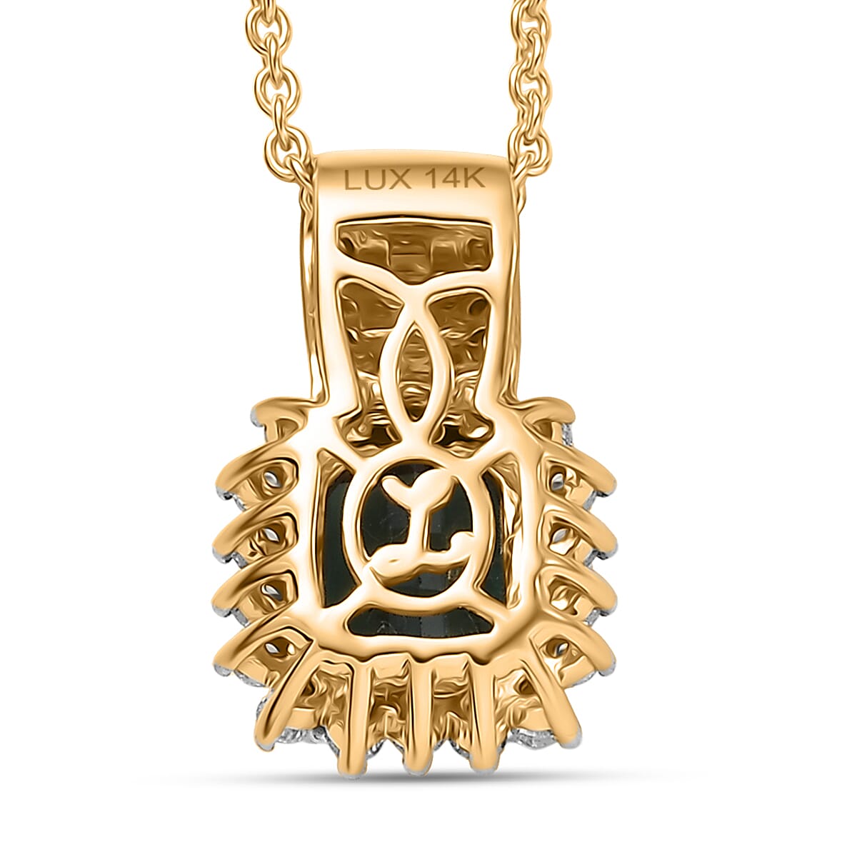 Doorbuster Luxoro AAAA Monte Belo Indicolite and I2 Diamond 1.30 ctw Royal Elegance Pendant Necklace 20 Inches in 14K Yellow Gold  image number 4