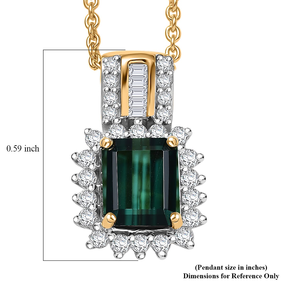 Doorbuster Luxoro AAAA Monte Belo Indicolite and I2 Diamond 1.30 ctw Royal Elegance Pendant Necklace 20 Inches in 14K Yellow Gold  image number 5