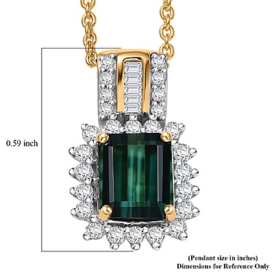 Luxoro AAAA Monte Belo Indicolite and I2 Diamond 1.30 ctw Royal Elegance Pendant Necklace 20 Inches in 14K Yellow Gold