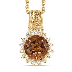 EverTrue Autumn Alexite and White Zircon 4.00 ctw Pendant in 18K YG Plated with ION Plated YG Stainless Steel Necklace 20 Inches