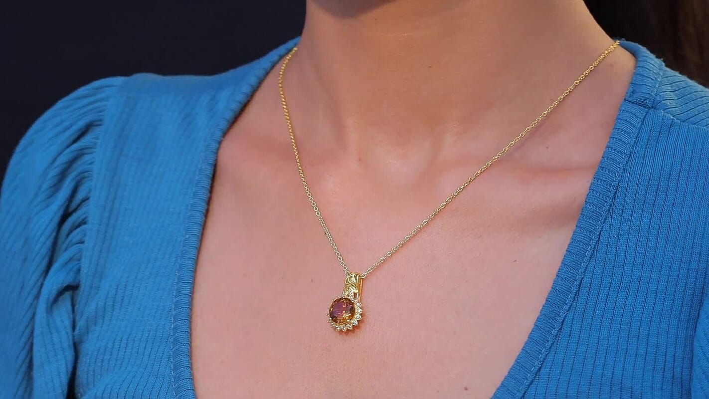 EverTrue Autumn Alexite, White Zircon Pendant in 18K YG Plated with ION Plated YG Stainless Steel Necklace 4.00 ctw (20 Inches)