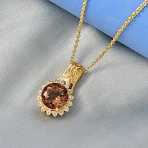 EverTrue Autumn Alexite, White Zircon Pendant in 18K YG Plated with ION Plated YG Stainless Steel Necklace 4.00 ctw (20 Inches)