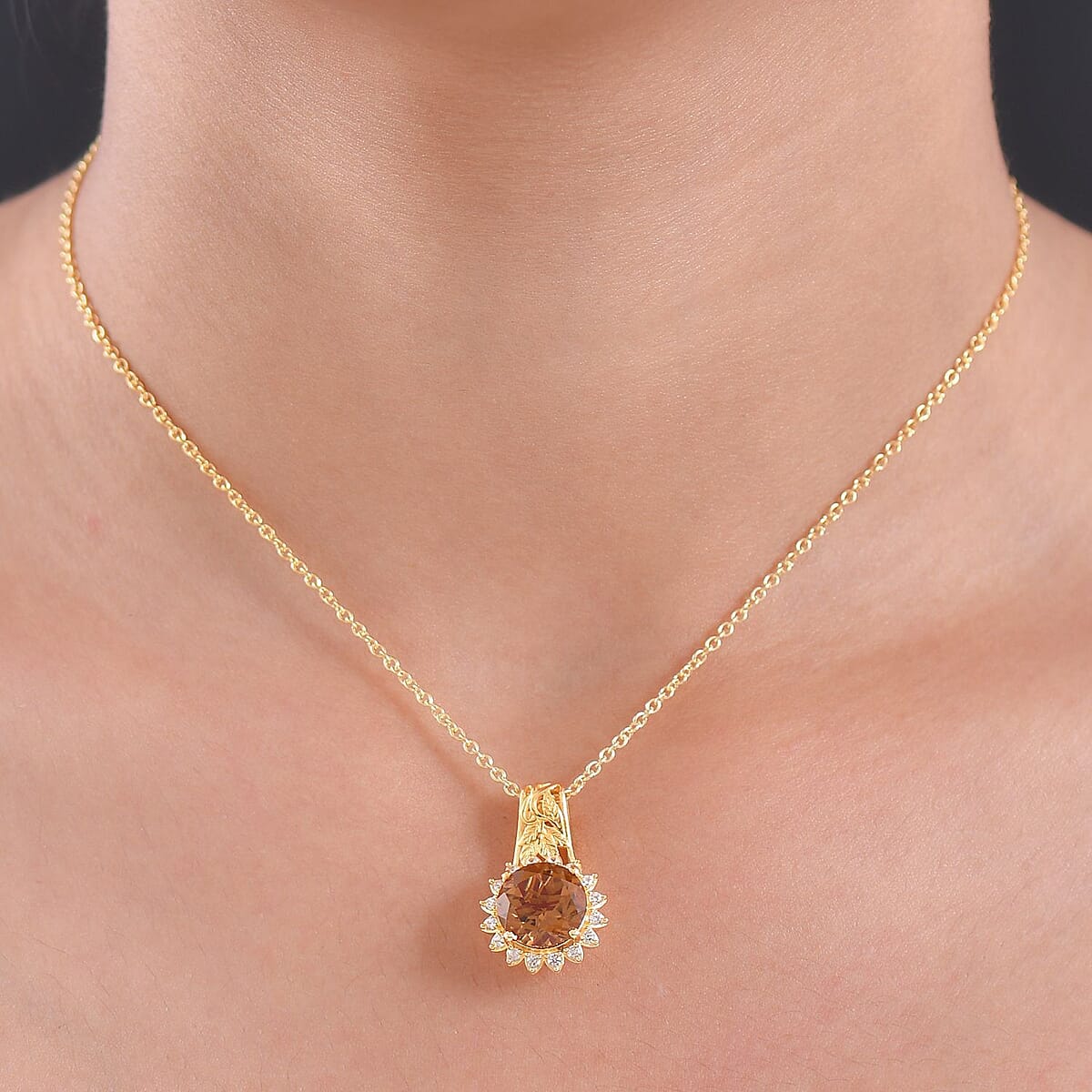 EverTrue Autumn Alexite and White Zircon 4.00 ctw Pendant in 18K YG Plated with ION Plated YG Stainless Steel Necklace 20 Inches image number 2