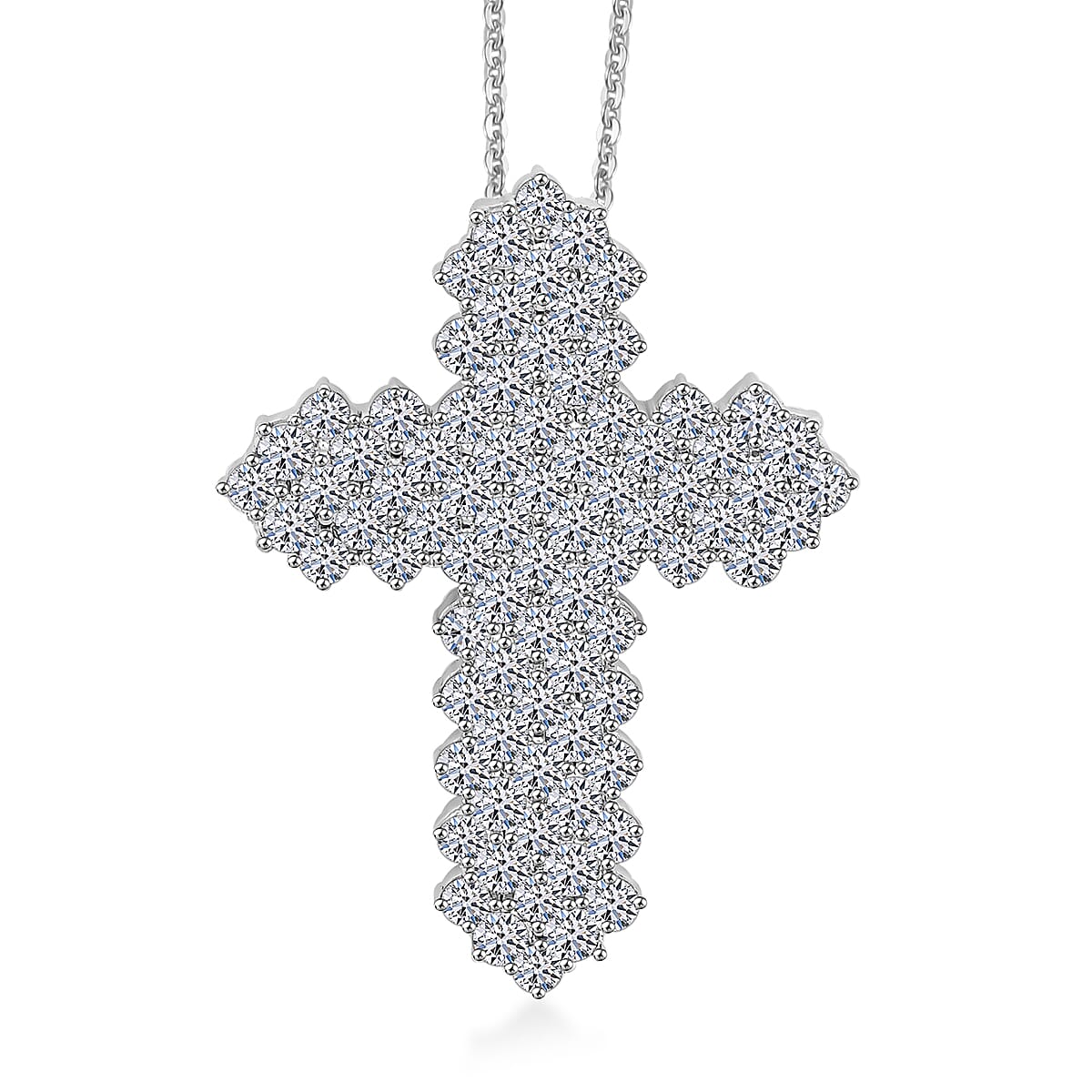 Doorbuster Luxuriant Lab Grown Diamond G SI 4.36 ctw Cross Pendant Necklace in Sterling Silver 16-18 Inches image number 0