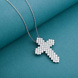 Doorbuster Luxuriant Lab Grown Diamond G SI 4.36 ctw Cross Pendant Necklace in Sterling Silver 16-18 Inches