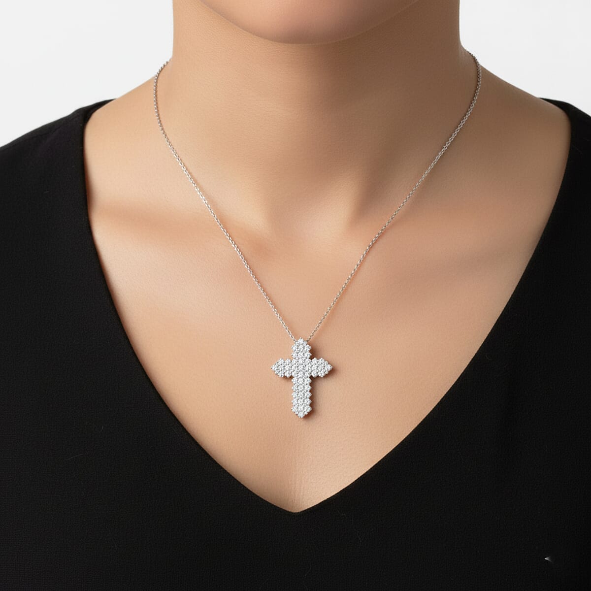 Doorbuster Luxuriant Lab Grown Diamond G SI 4.36 ctw Cross Pendant Necklace in Sterling Silver 16-18 Inches image number 2