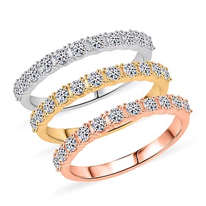 Lab Grown Diamond Set of 3 Ring in 14K YRG Over and Sterling Silver (Size 5.0) 1.60 ctw