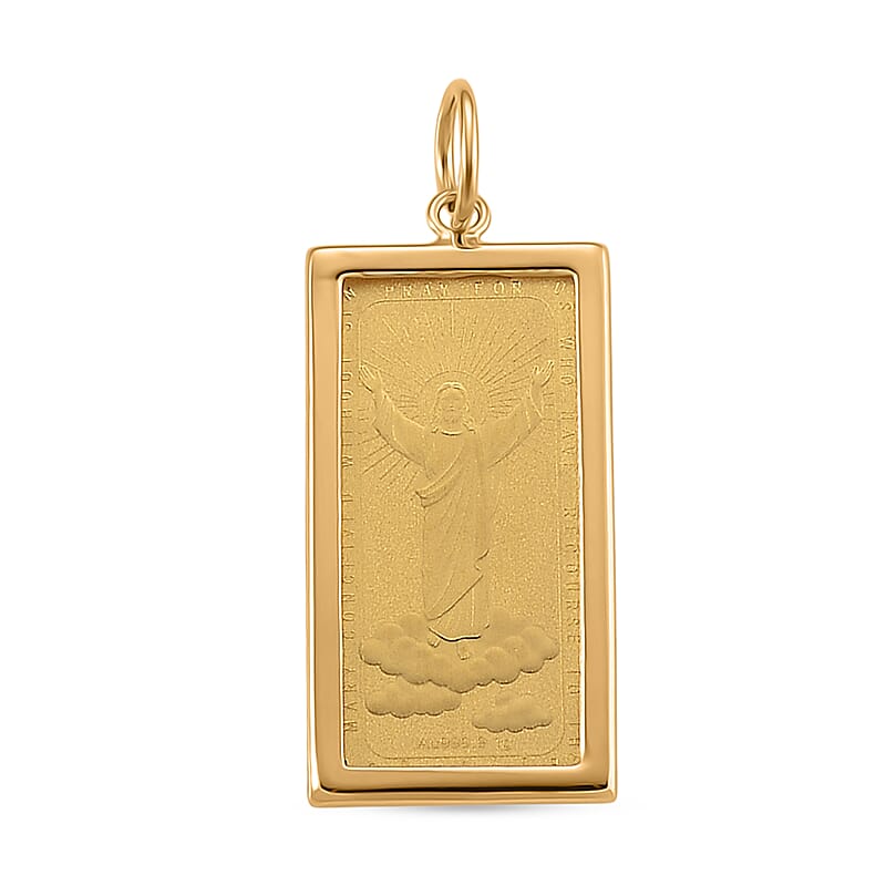 24K Gold Jesus Ingot Bar (1 Gram) with 14K Yellow Gold Frame Pendant (0.43 Gram) (Total 1.4gm)