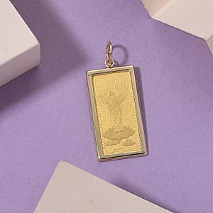 24K Gold Jesus Ingot Bar (1 Gram) with 14K Yellow Gold Frame Pendant (0.43 Gram)