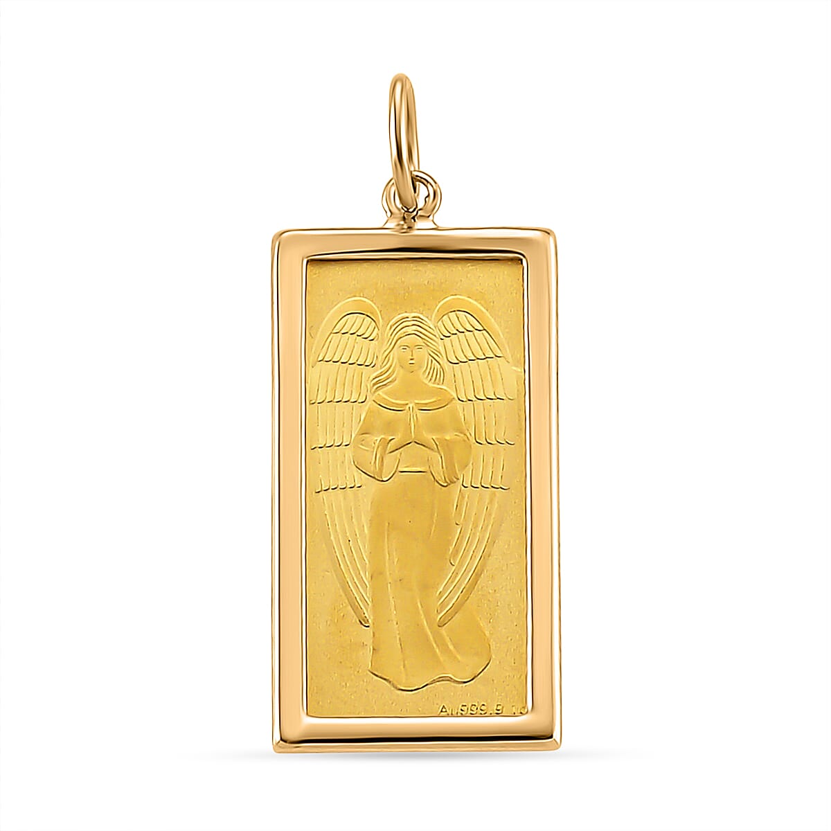 Doorbuster 24K Golden Angel Blessings Ingot 1g with 14K Yellow Gold Frame 0.40g Pendant image number 0
