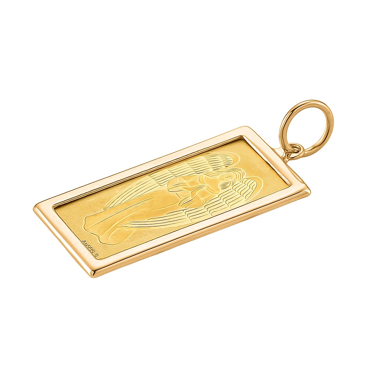 Doorbuster 24K Golden Angel Blessings Ingot 1g with 14K Yellow Gold Frame 0.40g Pendant image number 2