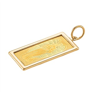Doorbuster 24K Golden Angel Blessings Ingot Bar 1g with 14K Yellow Gold Frame 0.40g Pendant