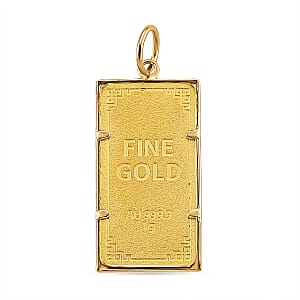Doorbuster 24K Golden Angel Blessings Ingot Bar 1g with 14K Yellow Gold Frame 0.40g Pendant