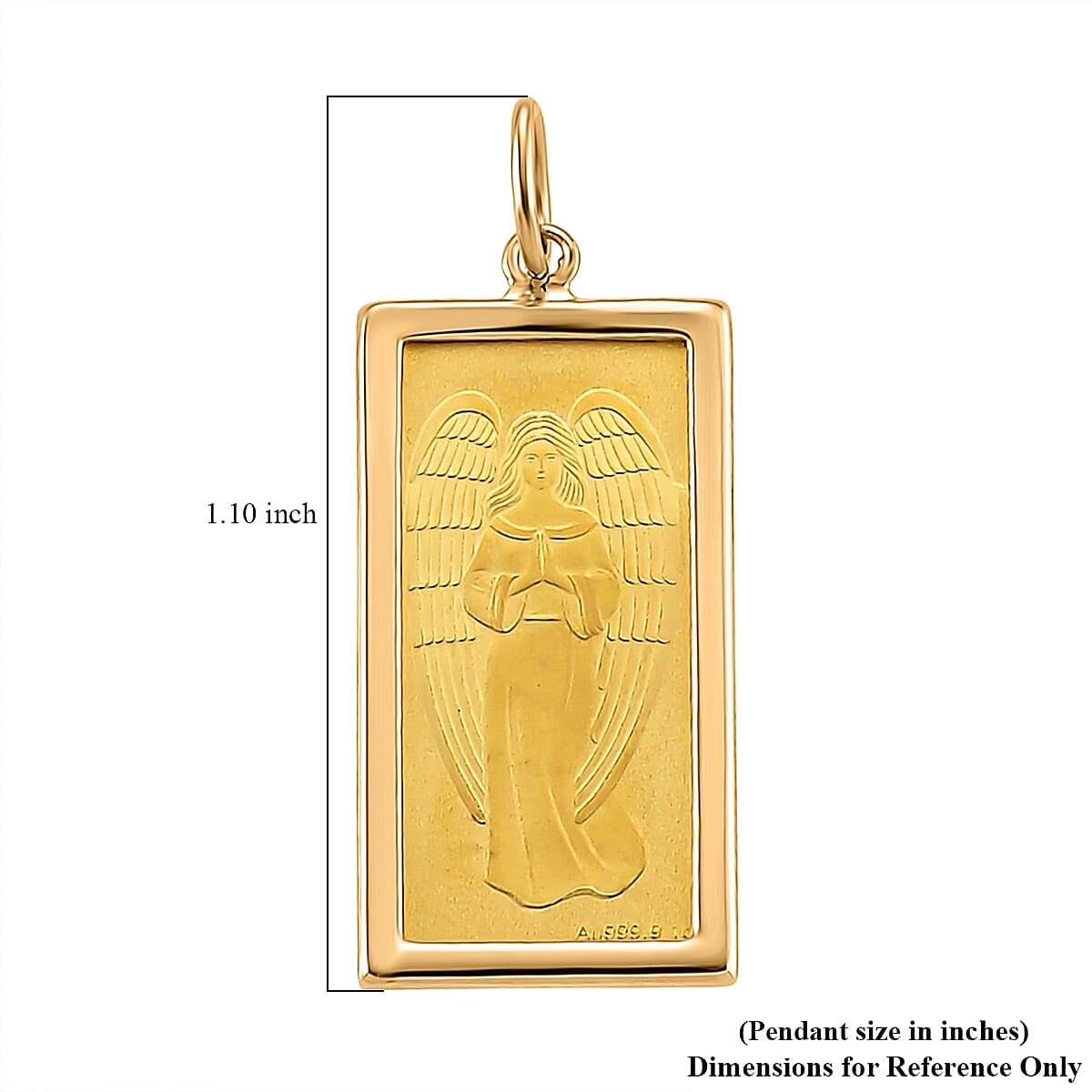 Doorbuster 24K Golden Angel Blessings Ingot 1g with 14K Yellow Gold Frame 0.40g Pendant image number 4