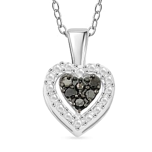 Black Diamond 0.10 ctw Heart Pendant Necklace in Sterling Silver 18 Inches