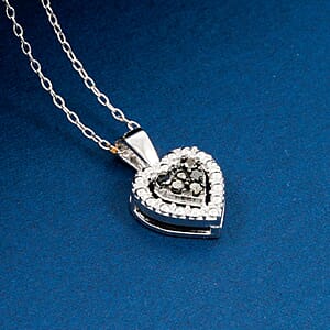 Black Diamond 0.10 ctw Heart Pendant Necklace in Sterling Silver 18 Inches