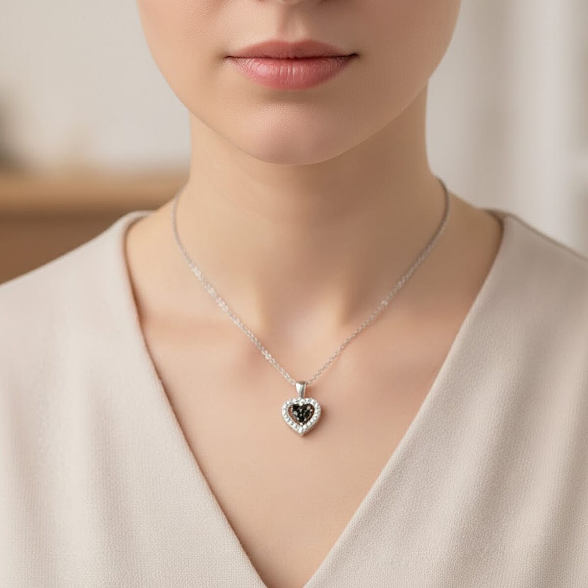 Black Diamond 0.10 ctw Heart Pendant Necklace in Sterling Silver 18 Inches image number 2