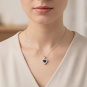 Black Diamond 0.10 ctw Heart Pendant Necklace in Sterling Silver 18 Inches