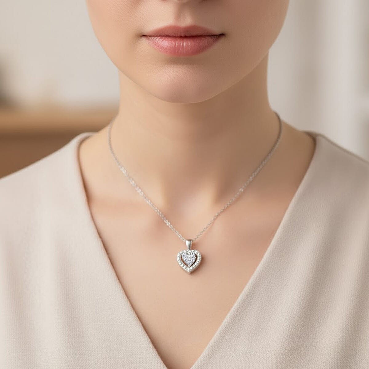 Diamond 0.10 ctw Heart Pendant Necklace in Sterling Silver 18 Inches image number 2