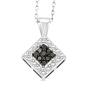 Black Diamond 0.10 ctw Square Shape Pendant Necklace in Sterling Silver 18 Inches